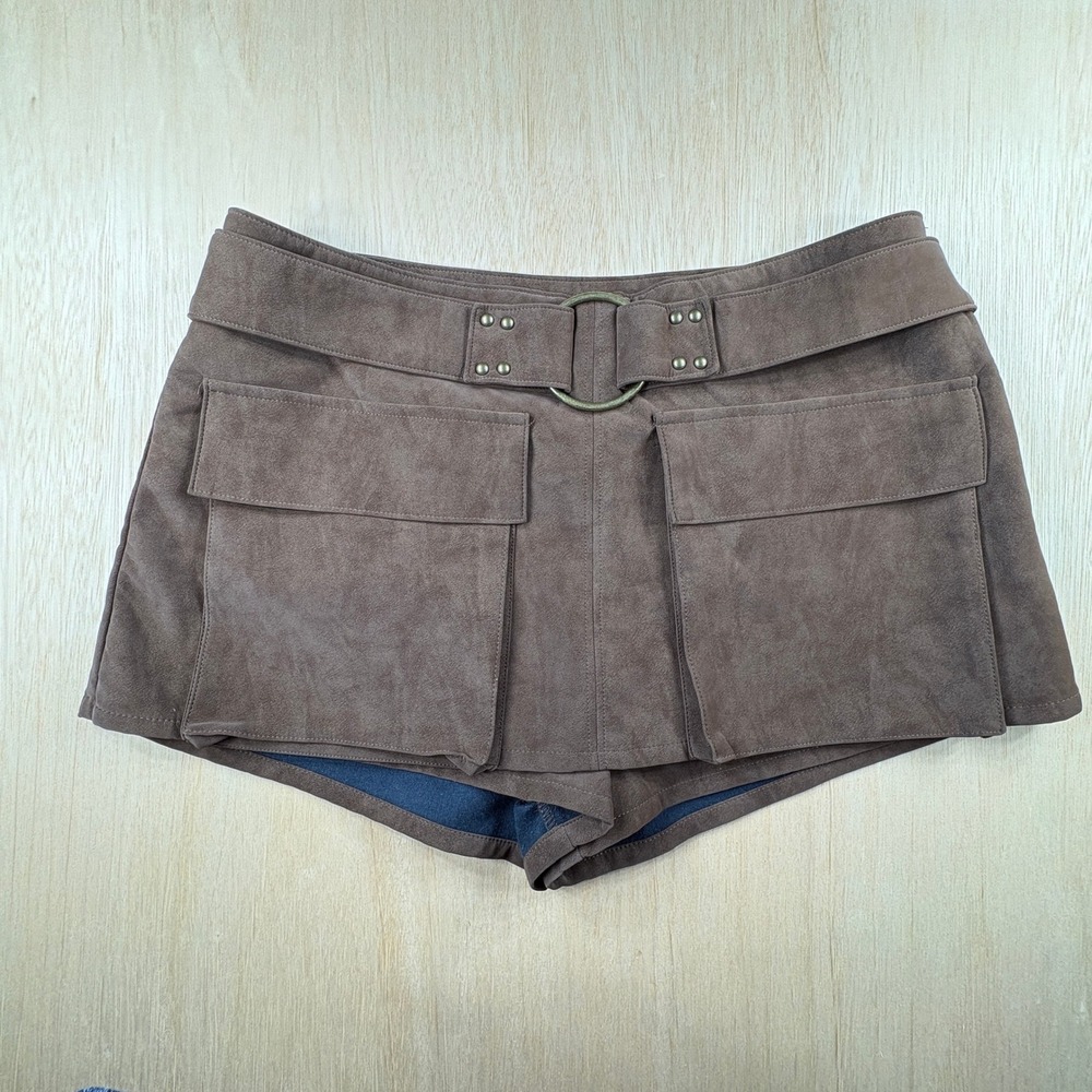 Altar'd State Chocolate Brown Faux Suede Belted Cargo Skort Large LP23540-018